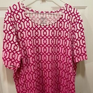 Chico's Fuchsia and White Geometric Short Sleeve Top